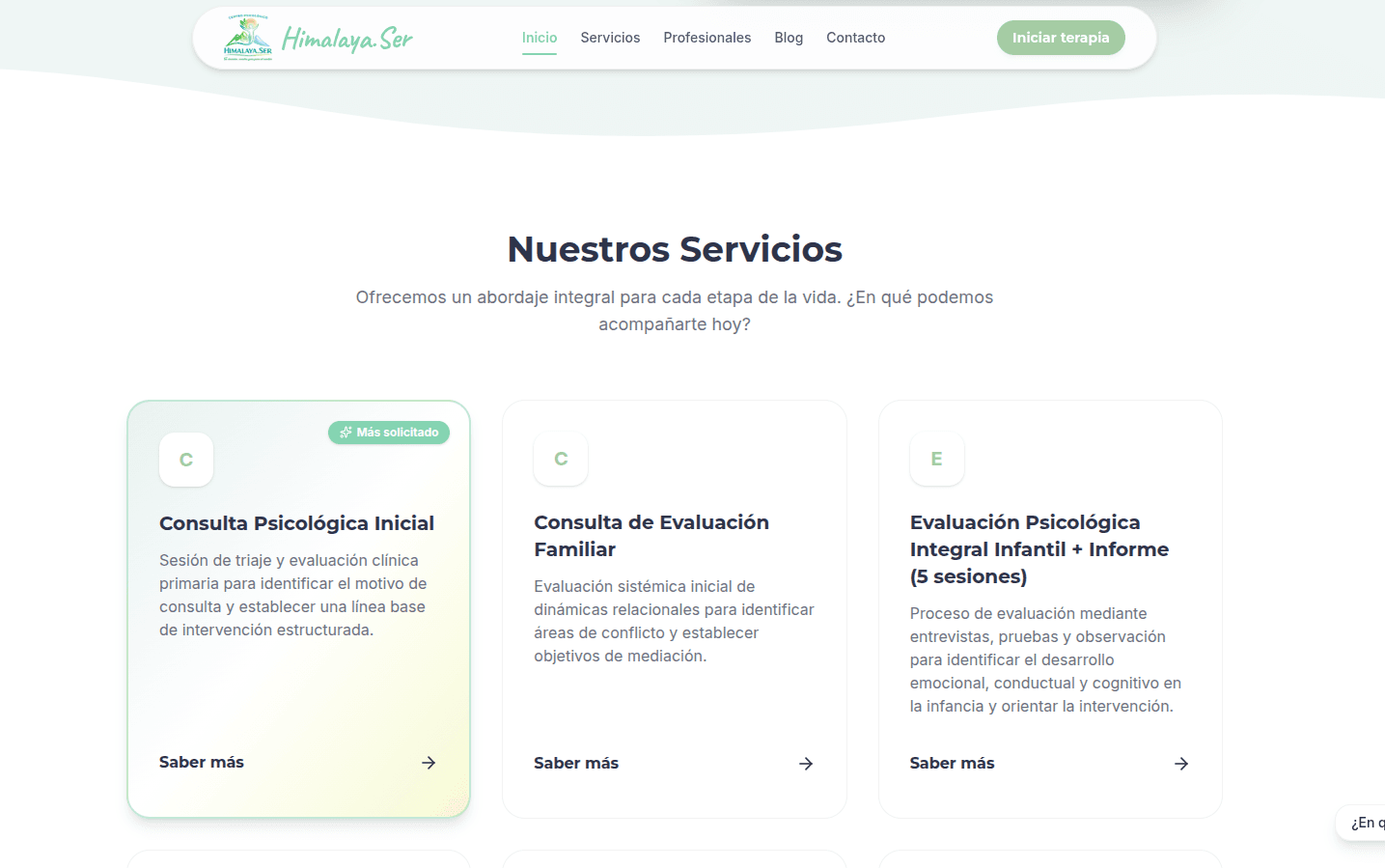 Himalaya Ser sitio web con CMS para clínica de psicología