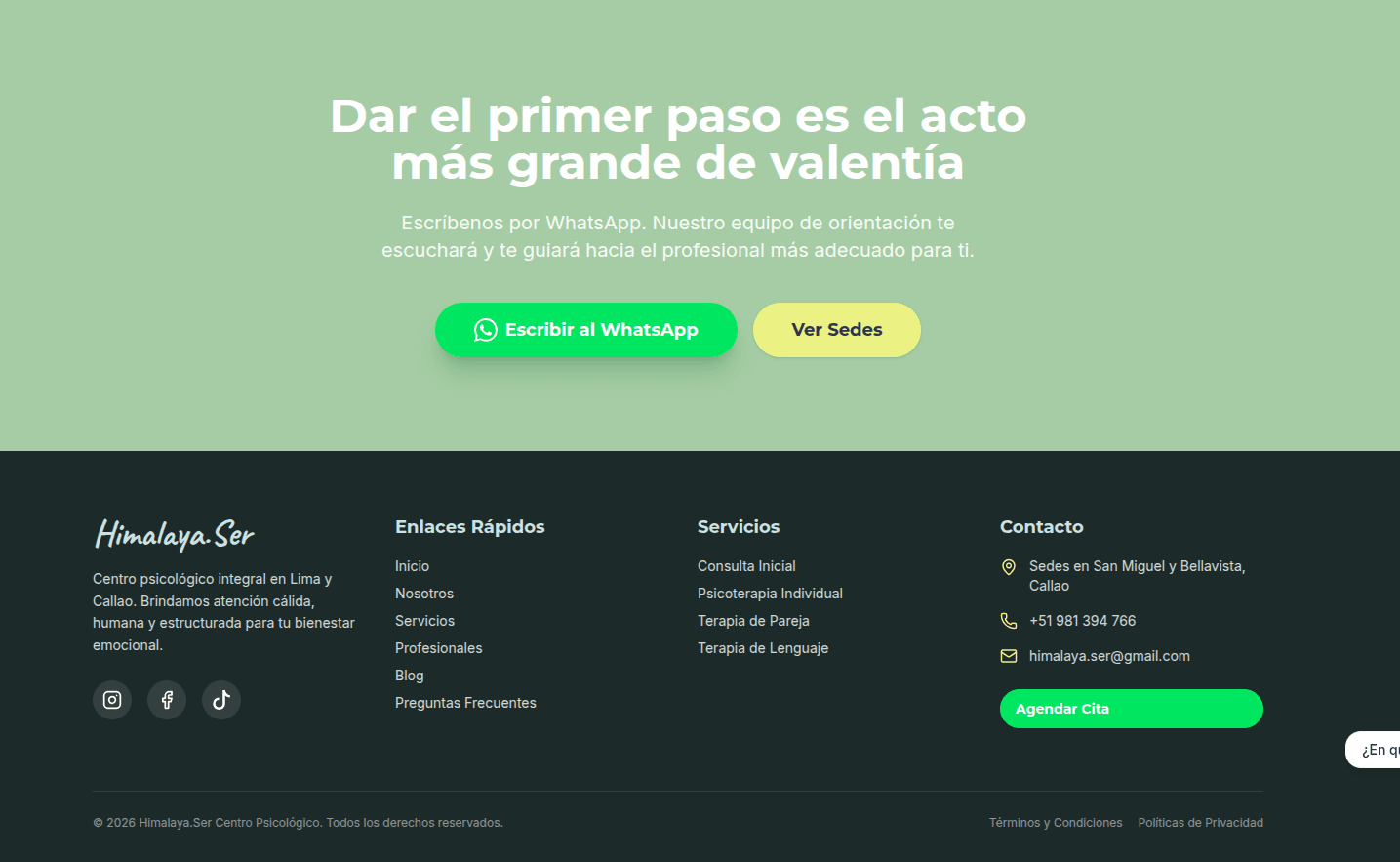 Himalaya Ser sitio web con CMS para clínica de psicología