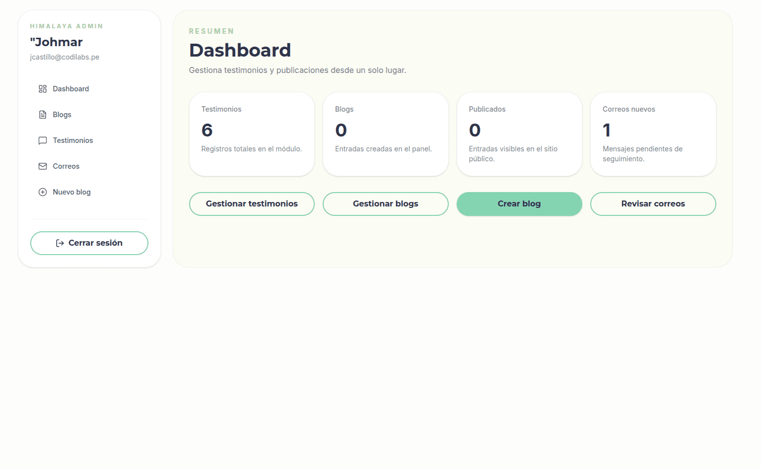 Himalaya Ser sitio web con CMS para clínica de psicología