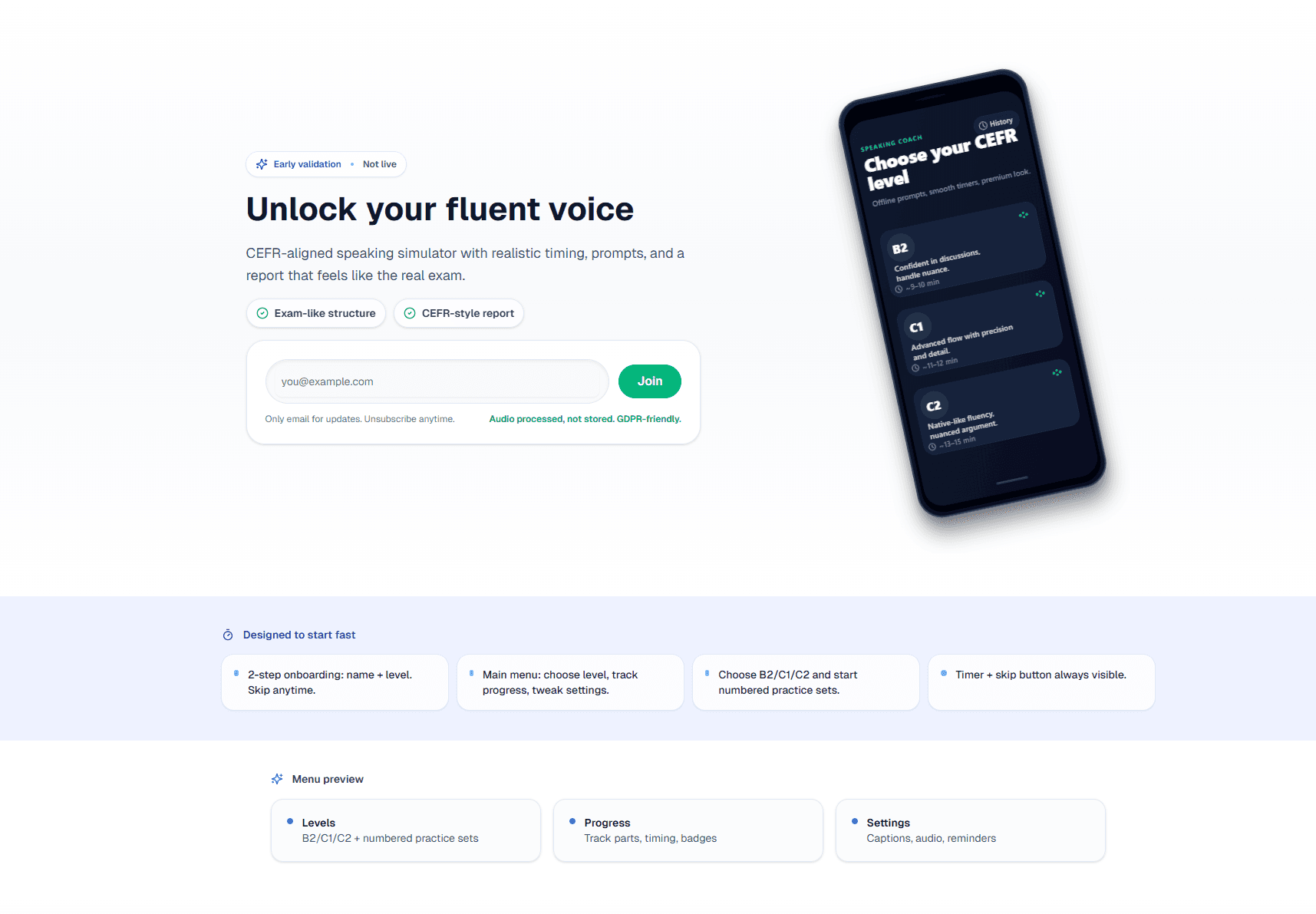 Landing para Software de Prácticas de Speaking